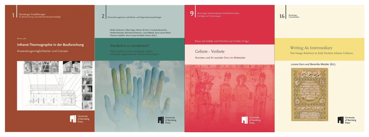 Various book covers from the publisher University of Bamberg Press