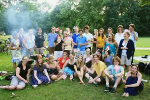 Photos of the Participants of the annual 4th of July Barbecue in the Hain Park and the food being shared.