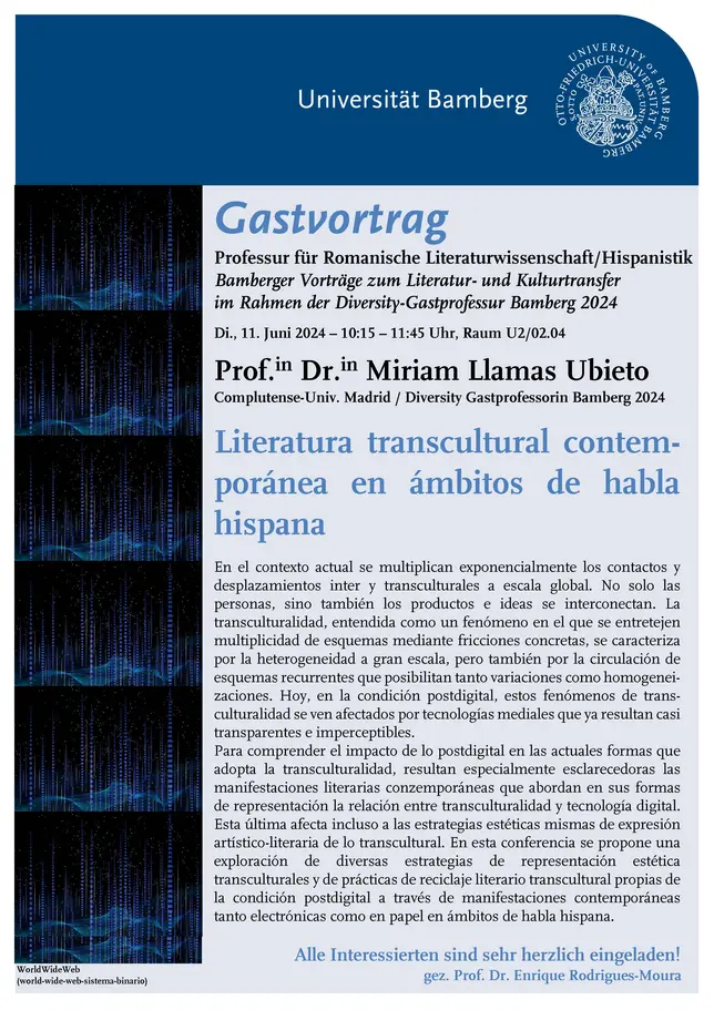 Plakat Vortrag von Prof. Dr. Miriam Llamas Ubieto 
