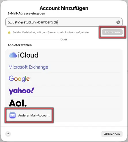 view Anbieter Anderer Mail-Account