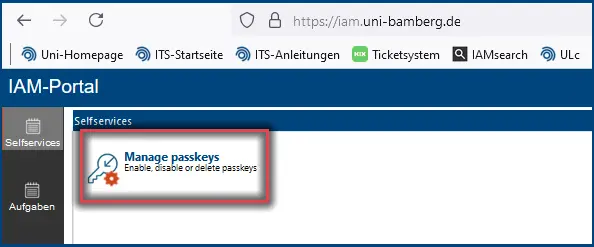Screenshot: 14: Manage passkeys im IAM-Portal