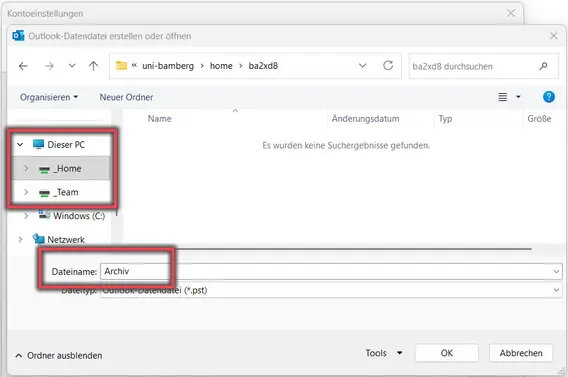 Ansicht Datendatei anlegen