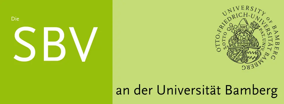 Grünes Kopfmodul mit Text: die SBV an der Universität Bamberg