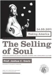 Poster for the guest lecture by Prof. Joshua C. Davis. In addition to the information about the event, it shows a photo of a black singer.