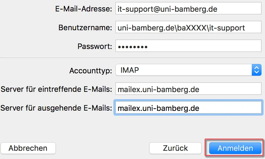 Konfiguration des Aufgabenbezogenen E-Mail-Kontos