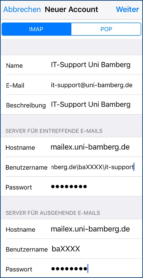 Konfiguration Postfach Aufgabenbezogenes E-Mail Konto unter iOS einrichten
