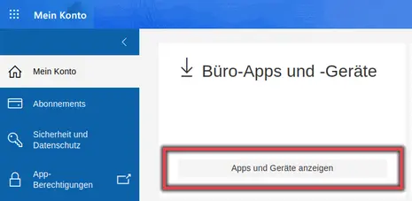 Ansicht Mein Konto von Microsoft 365