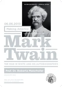 Poster for the guest lecture by Prof. Dr. Roberta Maierhofer. In addition to the information about the event, it shows a photograph of Mark Twain.