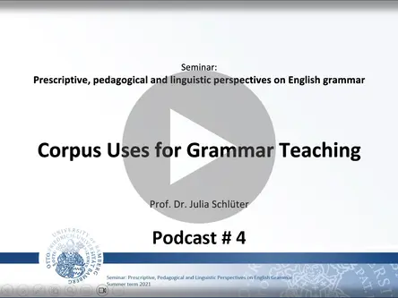 [Translate to English:] A video podcast showing that corpora can be at very different stages: 1) in private, while preparing lessons or correcting student work; 2) publicly, spontaneously in class whenever questions arise; 3) at a more advanced level, where pupils can be encouraged and trained to become corpus users themselves.