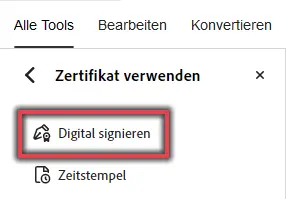 Ansicht Digital unterschreiben