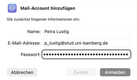 Ansicht  Mail-Account hinzufügen