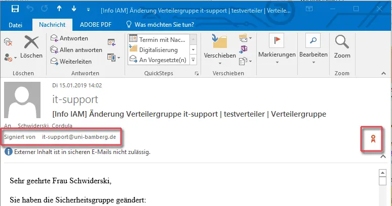 Signierte E-Mail vom IT-Support