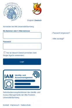 Zeigt die Shibboleth Login-Maske der Universität Bamberg