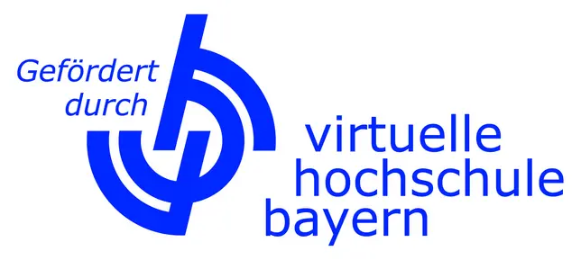 HKS42_logo Logo Schrift blau, Hintergrund weiß: gefördert durch die virtuelle Hochschule Bayern