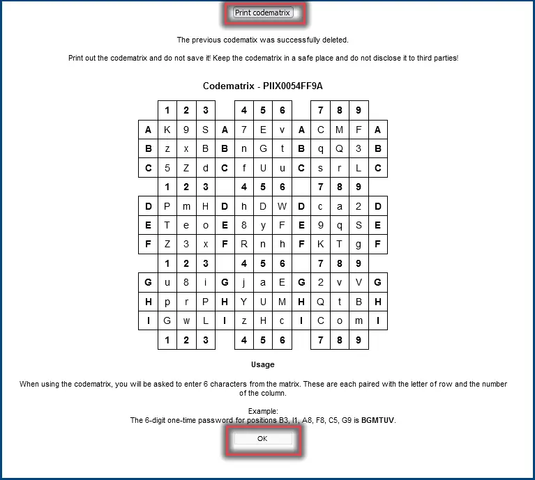 Screenshot 3: Print and save codematrix in IAM-Portal