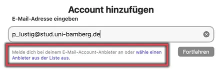 Ansicht Eingabe E-Mail-Adresse