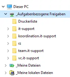 Aufgabenbezogene Freigaben im Navigationsbereich des Explorers unter Windows 10