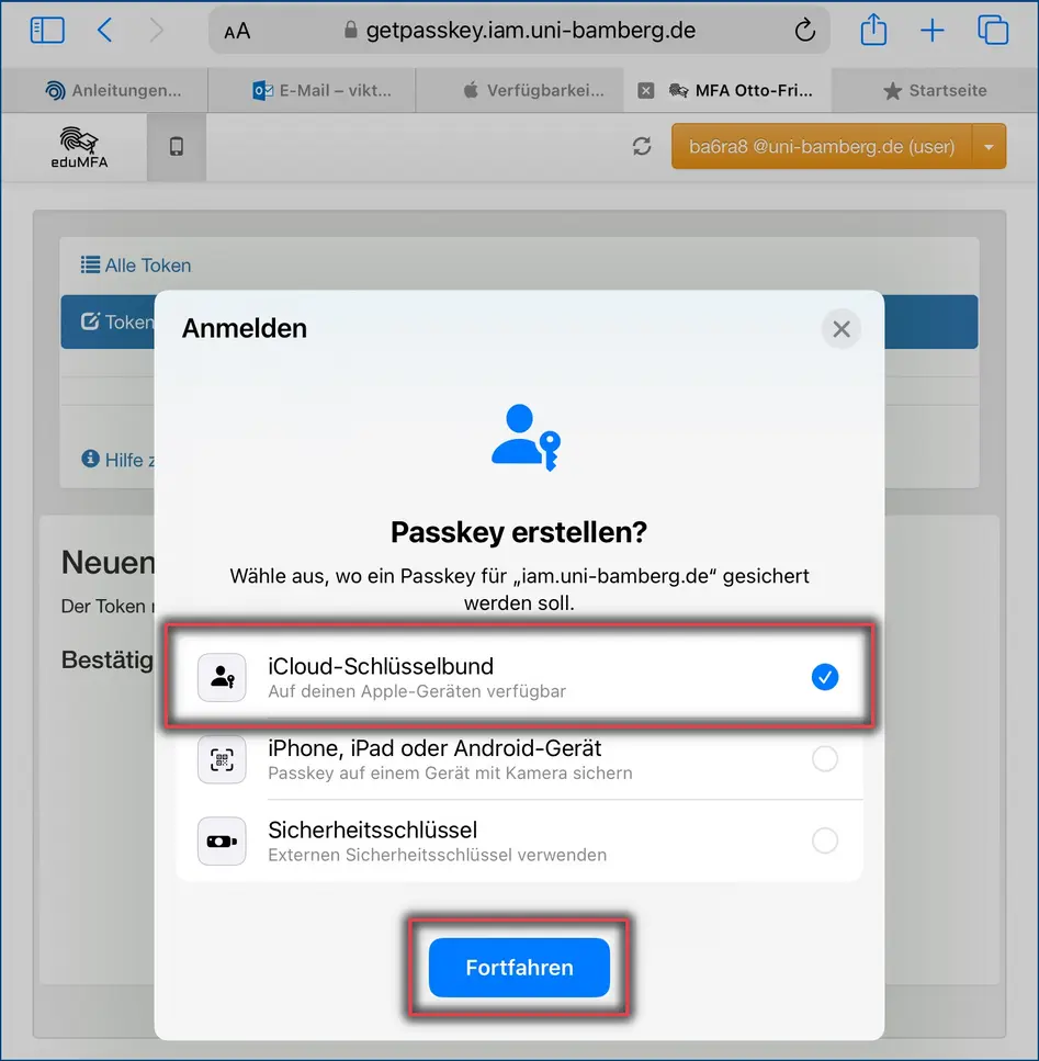 Abbildung 9: Passkey erstellen im Chrome Webbrowser