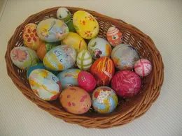 Painted easter eggs in a basket