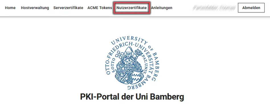 Ansicht PKI-Portal Menü Nutzerzertifikate