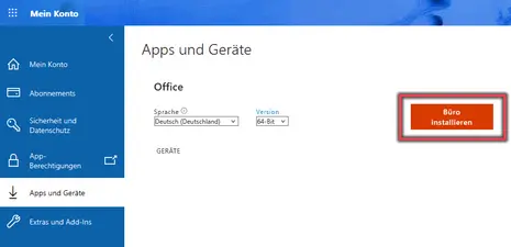 Ansicht Apps und Geräte Download M365