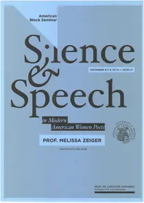 Poster for seminar "Silence and Speech in Modern American Women Poets". Black font on blue background.