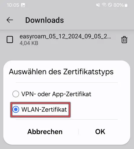 View Selection certificate type