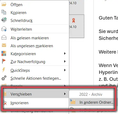 Ansicht Menü Dateien verschieben