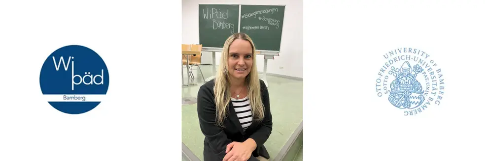 Portrait von Silvia Annen umrahmt von den Logos der WiPäd sowie der Universität Bamberg