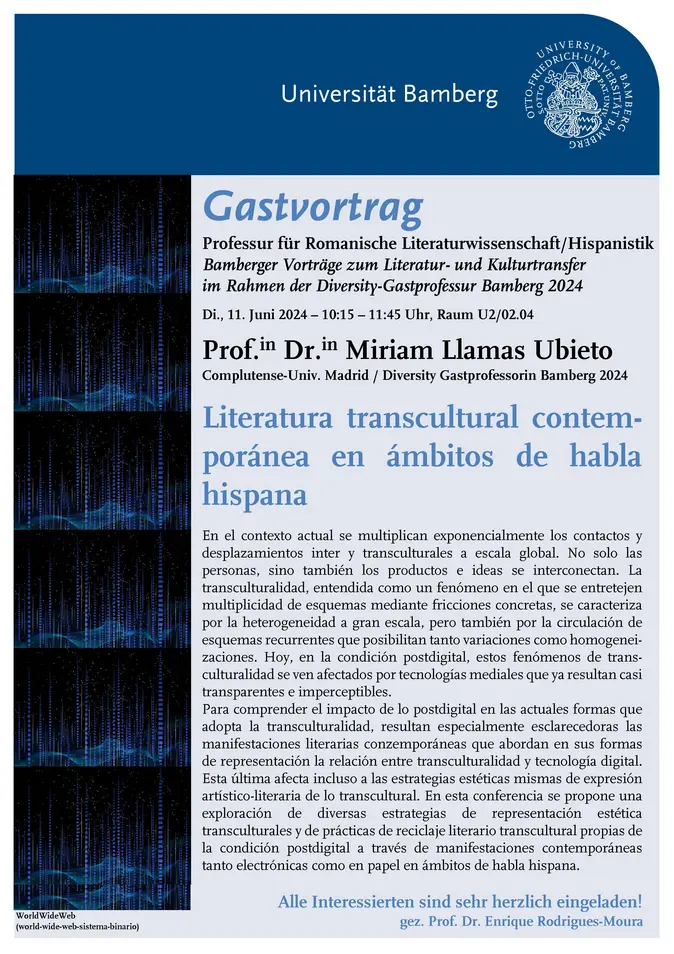 Plakat Vortrag von Prof. Dr. Miriam Llamas Ubieto 