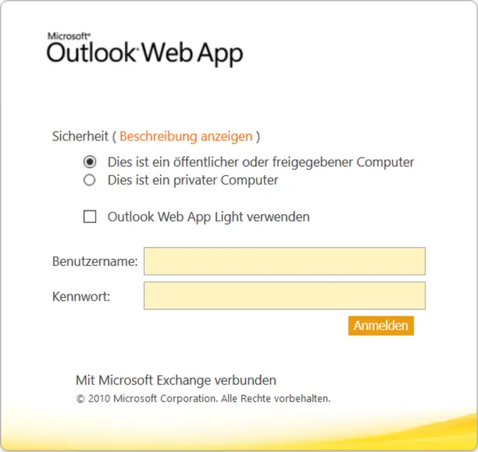 Abbildung des Anmeldebildschirms für das alternative E-Mail-System unter mailex.uni-bamberg.de