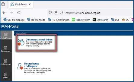 Disconnecting the email inbox from the IAM-Portal view Disconnecting the email inbox from the IAM-Portal