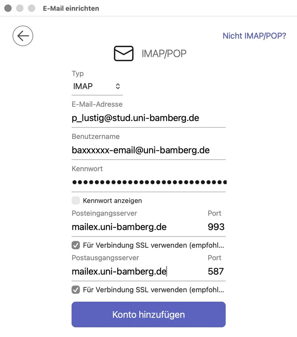 view Email Account Configuration