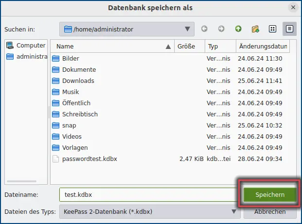Ansicht Datenbank im KeepassXC erzeugen