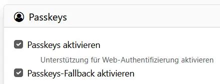 Ansicht KeePassXC-Browser Einstellungen Passkey aktivieren