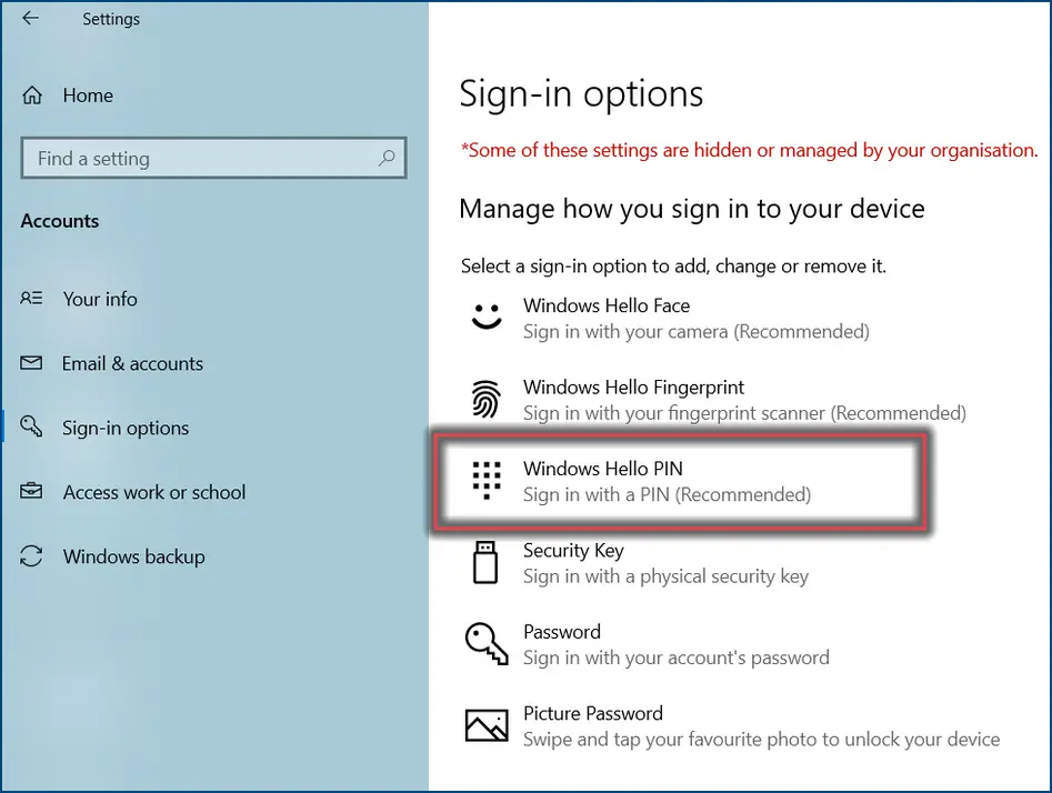 Screenshot 3: Windows Hello Pin Option set up