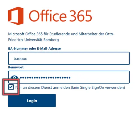 Ansicht M365 Shibboleth Anmeldung