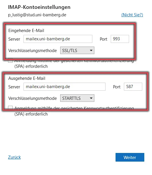 view IMAP Account Settings