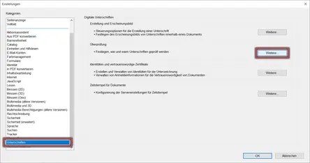 Ansicht Einstellungen Überprüfung