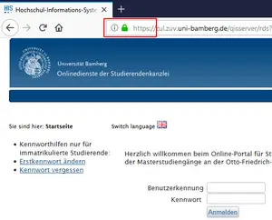 Ansicht Beispiel eines Servers (ZUV-Portal) an der Uni Bamberg