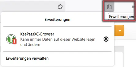 Ansicht KeePassXC-Browser Erweiterung verbinden