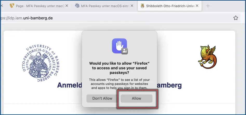 Screenshot 8: Allow an access to saved passkeys in webbrowser