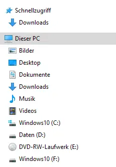 Benutzerordner unter Windows 10