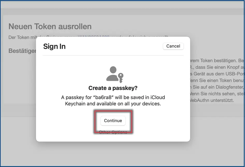 Screenshot 9: Create Passkey on site