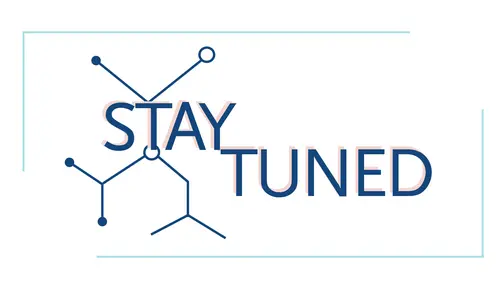 Zu sehen ist das Logo von 'StayTuned - Unterstützungsprogramm für Postdoktorandinnen durch Hilfskraftmittel'. Das Wort 'Stay' liegt links über dem Wort 'Tuned' und die beide Wörter sind in dunkelblauer Farbe geschrieben. Hinter dem Wort 'Stay' befinden sich chemische Darstellungsformen.