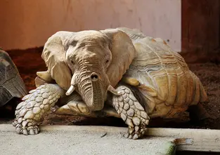 Das Bild zeigt eine Mischung aus Elefant und Schildkröte und soll einen Fake darstellen.