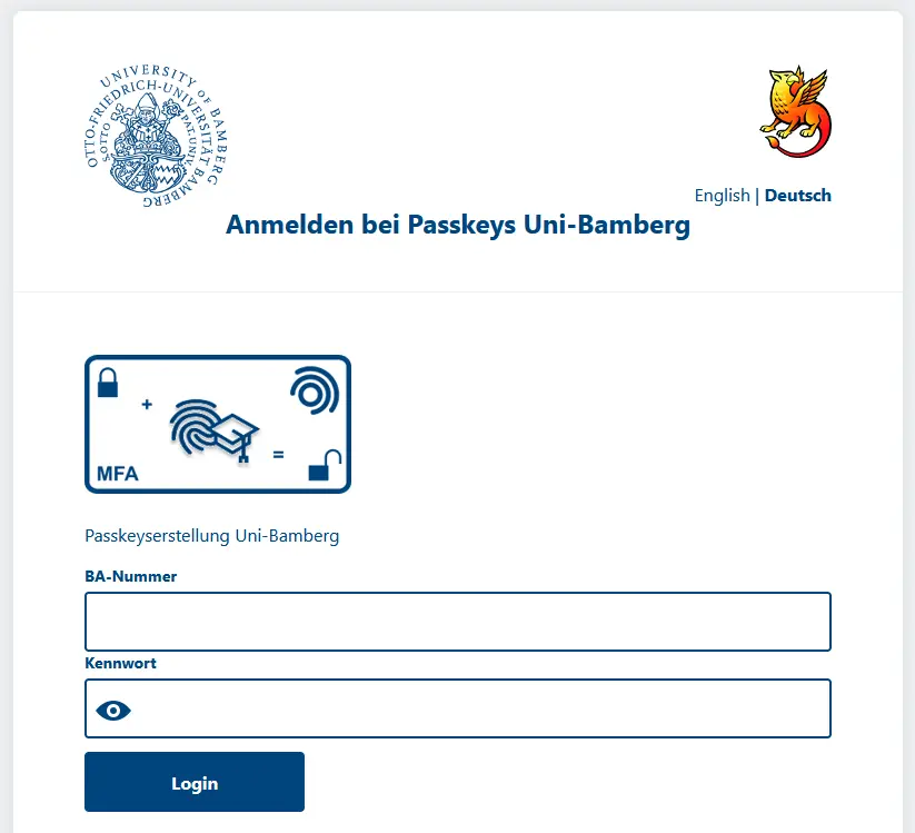 Ansicht Anmeldung Getpasskey per Shibboelth