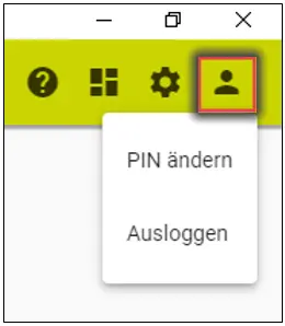 UCC-Client PIN ändern Das Bid zeigt die Ansicht des UCC-Clients beim Ändern der PIN. Hierzu muss auf das Personen-Icon geklickt werden.