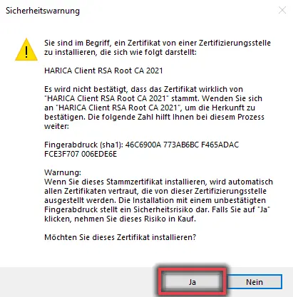 Ansicht Sicherheitswarnung