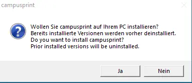 Ansicht Installationsfenster